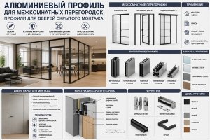 Алюминиевый профиль для межкомнатных перегородок и дверей скрытого монтажа